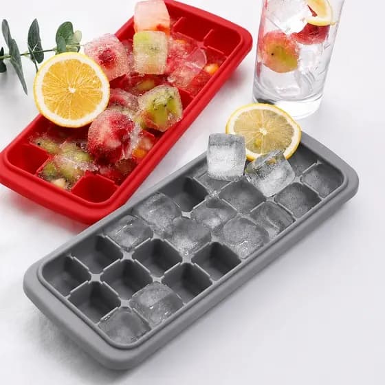 Forma De Gelo Com Tampa Bandeja Grande 24 Cubos Porta Papinha Frutas Empilhável Lavável Livre BPA