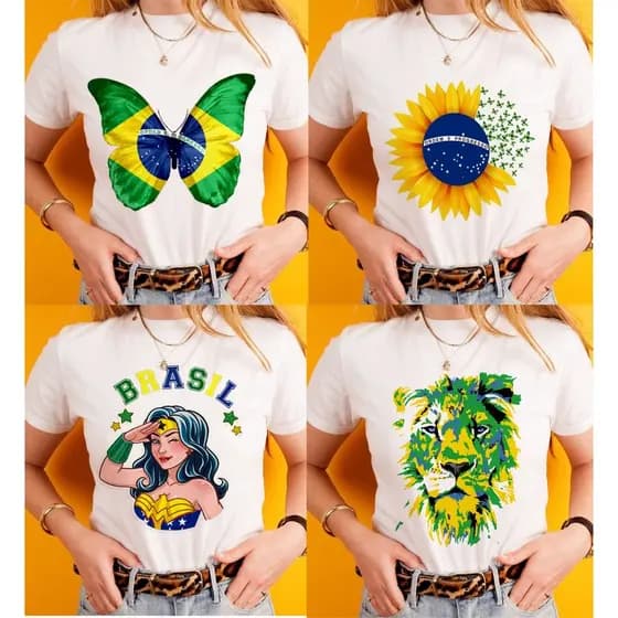 Camiseta tshirt Brasil copa do mundo hexa, patriota, borboleta, girassol, leão