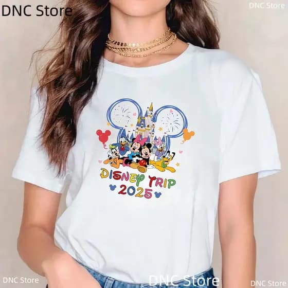 Recém Disney 2026 Ano Novo Viagem Família Férias Camiseta Roupas De Verão Fe