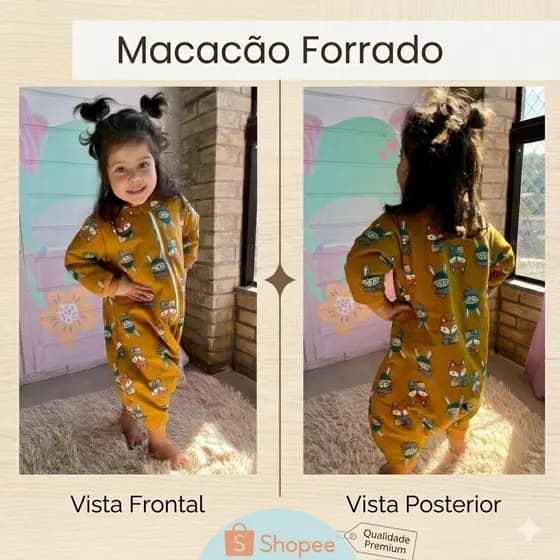 MACACÃO FORRADO 100%ALGODÃO COM ENCHIIMENTO PIJAMA OUTONO/INVERNO - SACO DE DORMIR QUENTINHO TOG 2,5