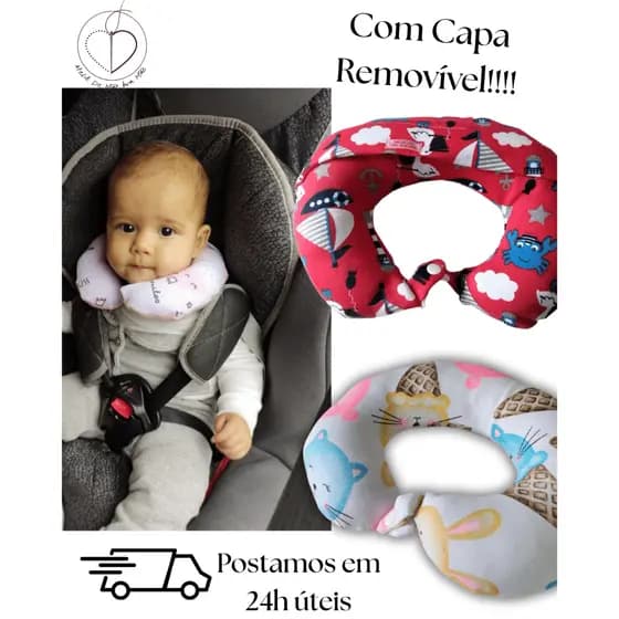 ALMOFADA DE PECOÇO ANATÔMICA- APOIO PARA PESCOÇO COM CAPA REMOVÍVEL -ALMOFADA PARA CARRINHO DE BEBÊ