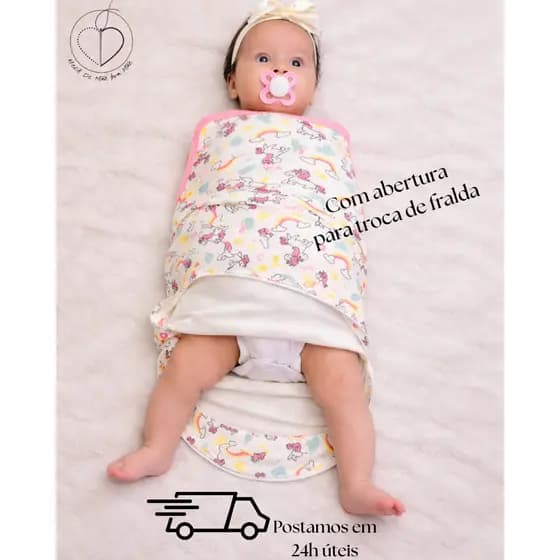 Swaddle com abertura para troca de fralda - Saco de dormir para RN até 3 meses - charutinho pronto!!
