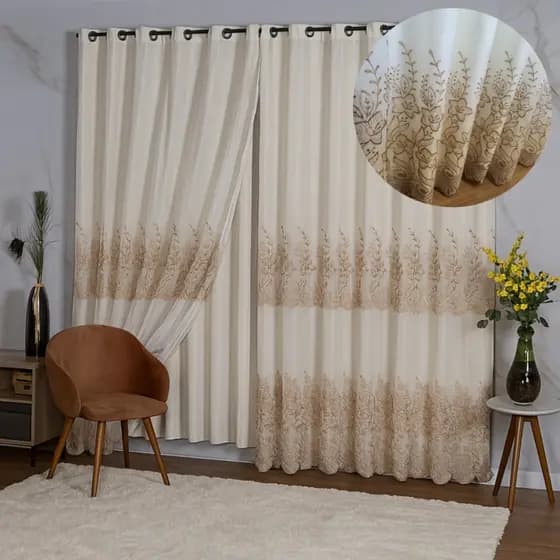 Cortina Voil Bordado com Forro Microfibra 4,00 x 2,50