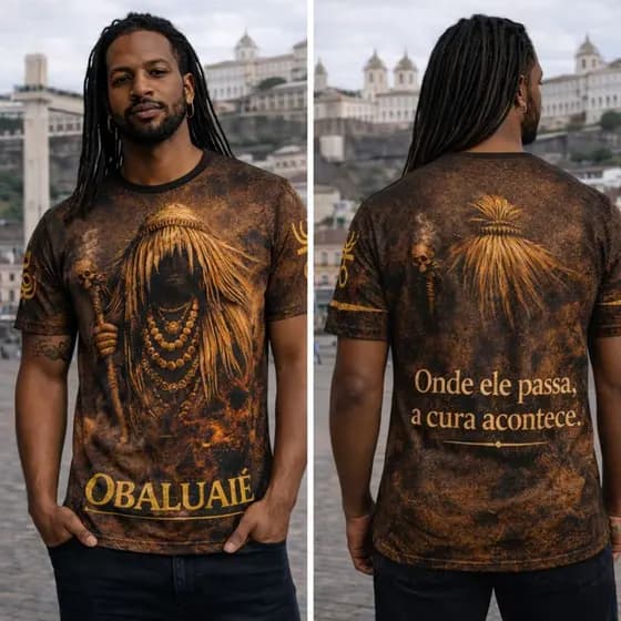 Camisa Obaluaiê Unissex Onde Ele Passa a Cura Acontece Estampa Afro Religiosa