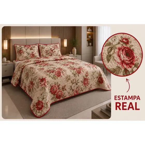 COBRE LEITO CASAL/QUEEN/SOLTEIRO/KING DUPLA FACE MATELASSÊ 3 PEÇAS