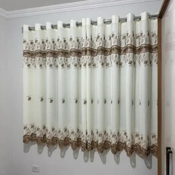 CORTINA JANELA LINHO/GRYPIR E VOiL BORDADA COM FORRO 1.80 x 2,60