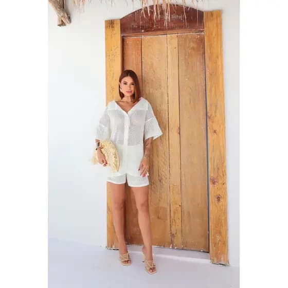 Conjunto Camisa e Shorts Tricot Saída de Praia