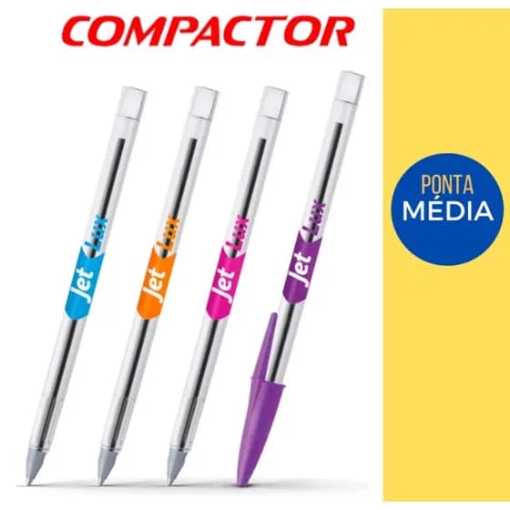 Caneta Compactor Esferográfica Jet Lux Colorida - Kit Com 4