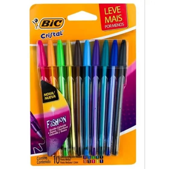 Caneta Coloridas Esferográfica Bic Cristal Coloridas Fashion colorida Kit 04 cores Cristal Ponta Media