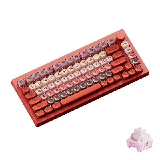 Teclado Gamer Mecânico Akko x Veekos K75 Vermelho - Switch Frost Pink