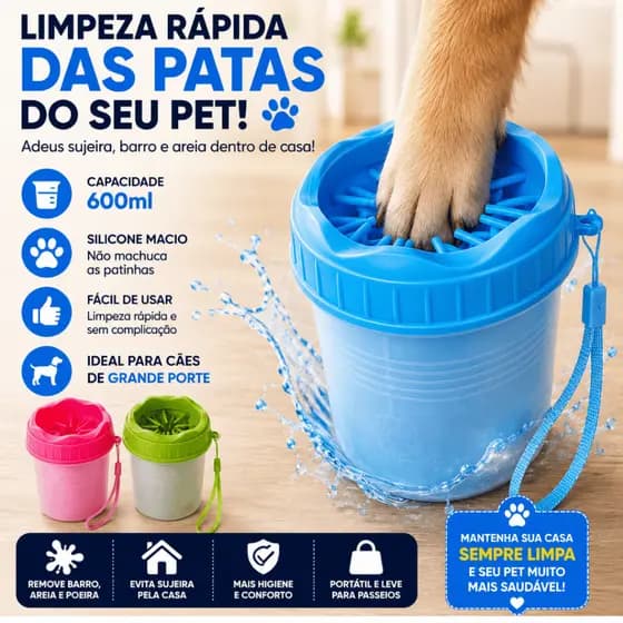 Copo Limpador de Patas Pet 600ml Para Cachorro Grande Porte Silicone Removedor de Sujeira