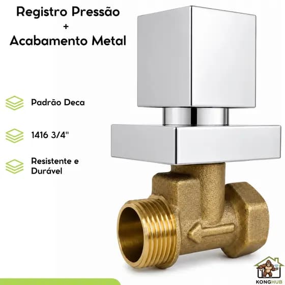 Registro Pressão Chuveiro 1416 3/4" Acabamento Quadrado Metal Padrão Deca 16 Estrias Cromado