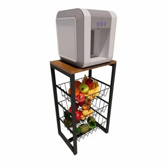 Fruteira De Chão Para Cozinha Preto Fosco Em Aço MDF Amadeirado