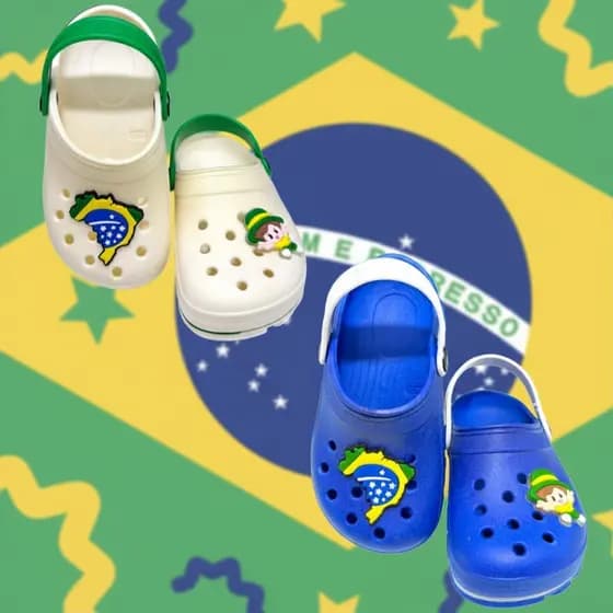 Sandália Babuche Papete Infantil Menino Branco Azul Brasil Copa Do Mundo Confortável