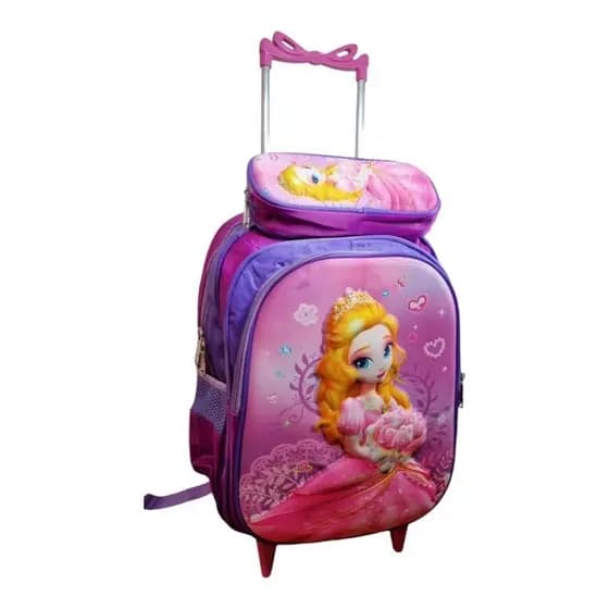 Mochila Infantil de Rodinhas Menina Escolar ,3D mochila e estojo