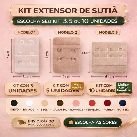KIT 3 a 10 Extensor de sutiã prolongador colchete todos os modelos extensor de sutien
