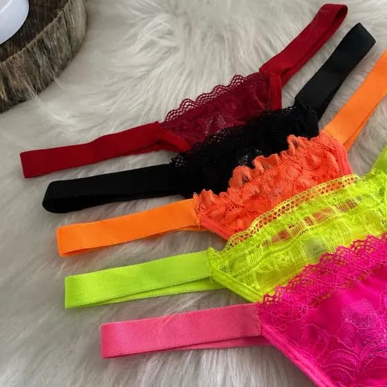 Kit 5 Calcinha de Renda Feminina Fio Duplo Elástico B20 Tanga Feminina Neon