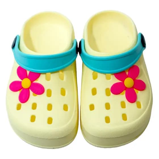 Babuche Amarelo Menina Infantil Delicado Flor Rosa Leve Confortável Criança