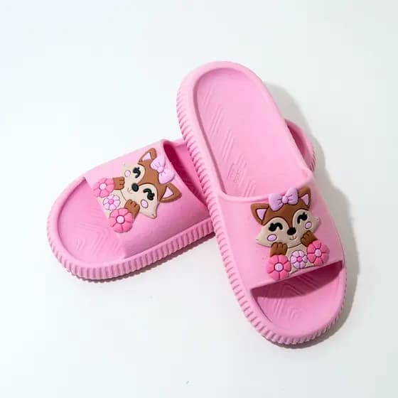 Chinelo Nuvem Raposa Slide Macio Flexível Infantil Juvenil Feminino Rosa