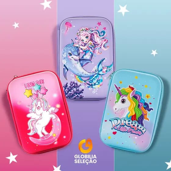 ✨【Novidades】Caixa de Armazenamento Escolar Infantil Grande Estojo Grande rígida 3D com 1 divisórias Inmetro PVC