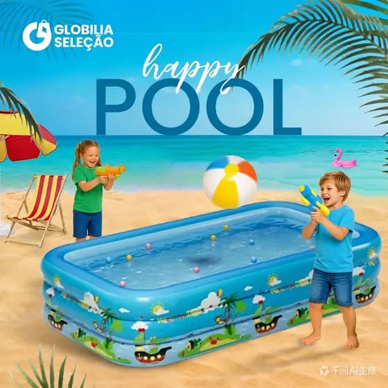 🔥Piscina Inflável Retangular Infantil 3 Anéis 460 Litros 180cm x 130cm x 56cm