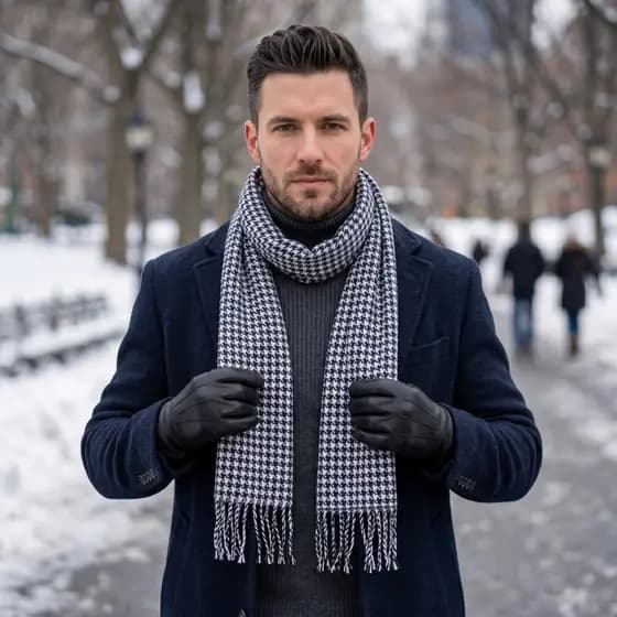 Lenço Cachecol Longo Masculino Quente Fashion Inverno Cachecol Comprido Xadrez FXL8135-A