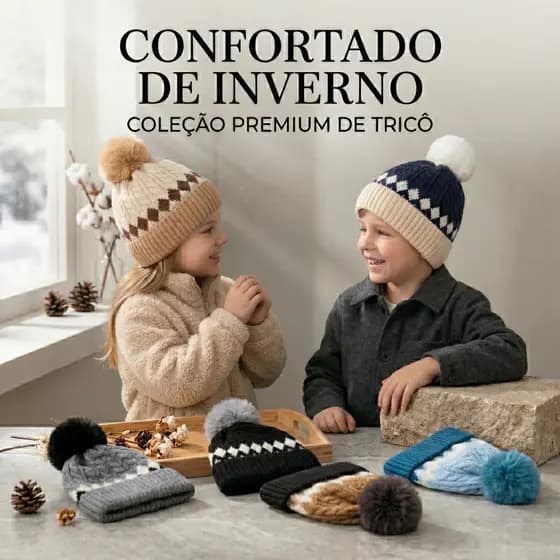 Gorro Touca Longo Infantil Menino Menina Tricotado Inverno Quente Fashion Para 2 a 6 anos FMZ0123