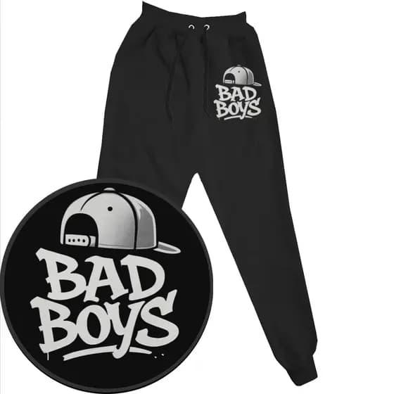 Calças de Moletom Infantil Estampada BadBoys Chapéu Punho Cintura Regulável Do Tamanho 2 ao 16