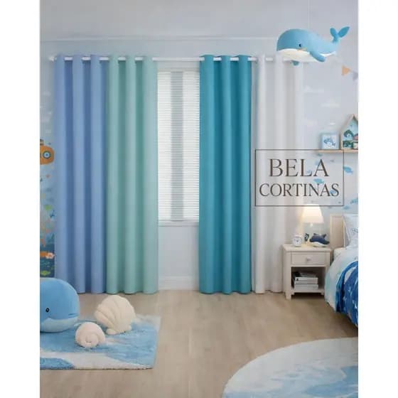 Cortina Colorida Infantil Oceano | Oxford 600x250 | Quarto Infantil Criança Bebê | Cortina Infantil