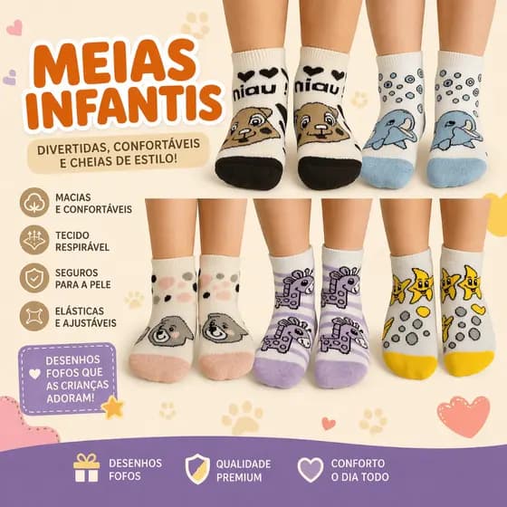 KIT MEIAS ALGODAO APOLLO FEMININA INFANTIL