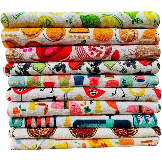 Kit 5 Panos de Prato Atoalhados Felpudos 42x65cm Super Absorventes Estampados Cozinha