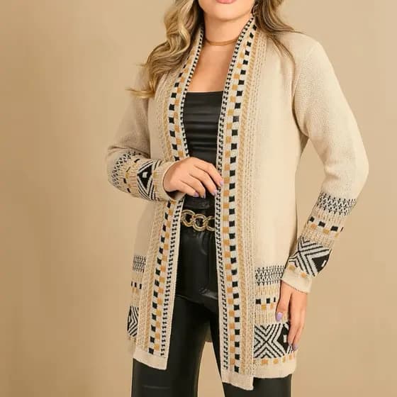 Cardigan Kinomo Feminino Luxo Tricot Rico Em Detalhes Tendência Elegante 2025 Blusa Feminina Trico