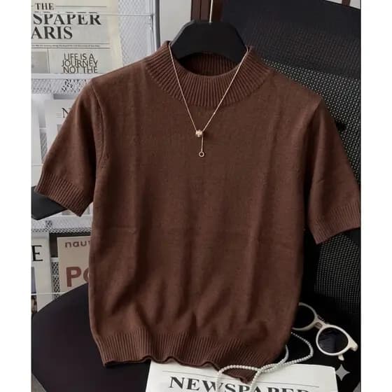 Blusa Modal Lisa Manga Curta Moda Feminina Primavera Verão 2025/2026 Camiseta Básica