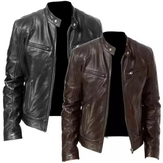Jaqueta de Couro Grossa Masculina Resistente Casual Elegante Slim Luxo