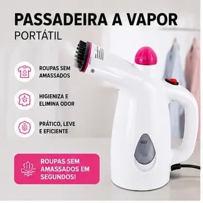 Passadeira Vapor Portátil 900W Bivolt , Alisa Roupas em Segundos, Higieniza + Escova Grátis