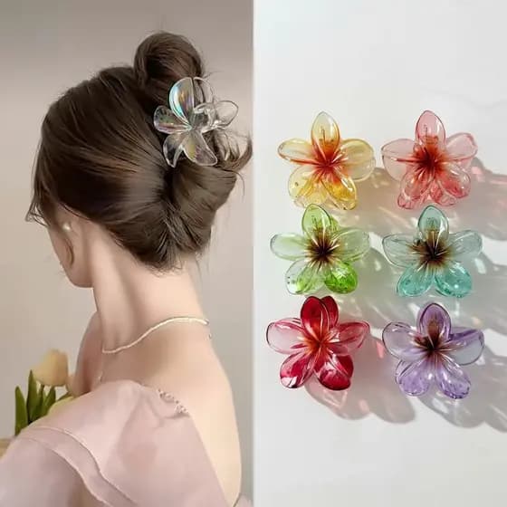 Presilha de Flor Transparente Colorida 🌸 Estilo Havaiano–estilo coreano–Acessório Elegante cabelo8CM