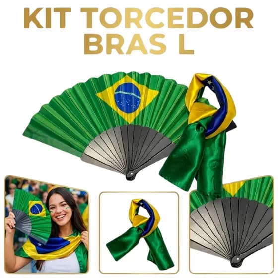 Leque Brasil + Lenço Kit Torcedor e Torcida Copa 2026