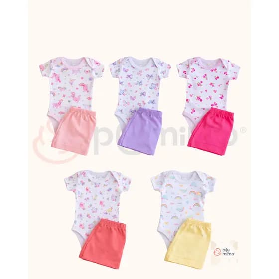 Kit Com 02 Unidades De Body Bebe Com Short Feminino E Masculino Em Malha Suedine Confortável