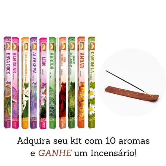Kit 10 Incensos Massala Indiano Premium + Incensário | Aromas Variados para Meditação e Relaxar