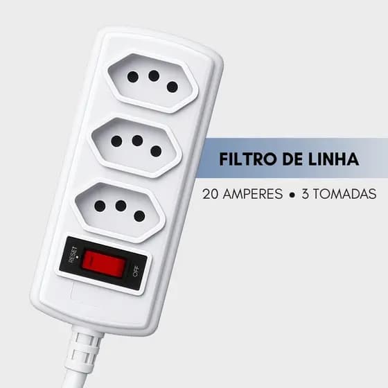 Filtro de Linha com Protetor de Surto DPS 20 amperes 3 tomadas branco 1,5 metros Force Line