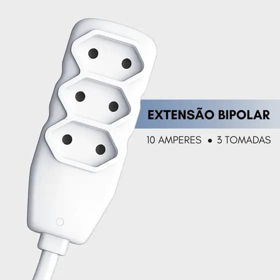 Extensão Elétrica Bipolar Bivolt Slim 1 Metro Branco Casa e Escritório Force Line