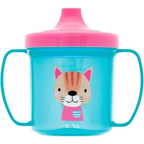Copo de Treinamento Buba Bico Rígido com Alça 180ml Tigrinho Gatinho