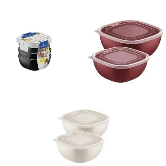 Jogo Potes Tramontina Mixcolor 300ml, 2L e 4L - Cores Vermelho, Branco e Preto - Kit Pote Plástico Multiuso Cozinha