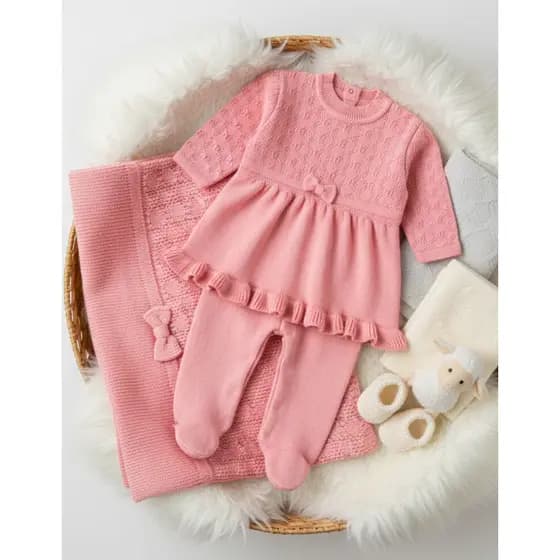 Saida Maternidade Menina Trico Vestido Calça E Manta Luxo