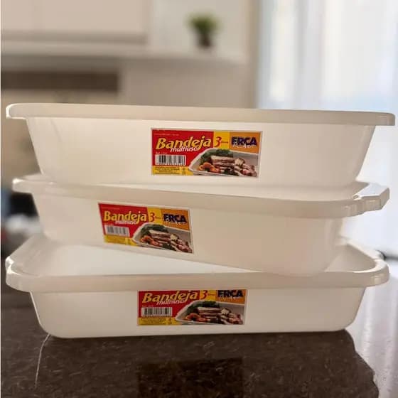 Bandeja Multiuso Plástica 3L Branca Organizadora para Cozinha Alimentos Churrasco Geladeira