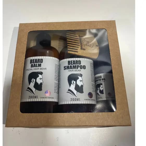 Kit Balm, Óleo para Barba e Shampoo Facial Tecnologia Americana e Pente de Madeira para barba - Alkmena