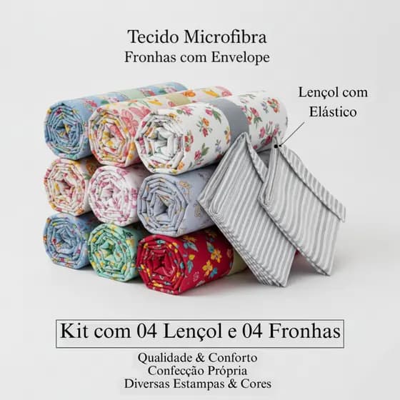 Kit 04 Lençol de Elástico Solteiro
