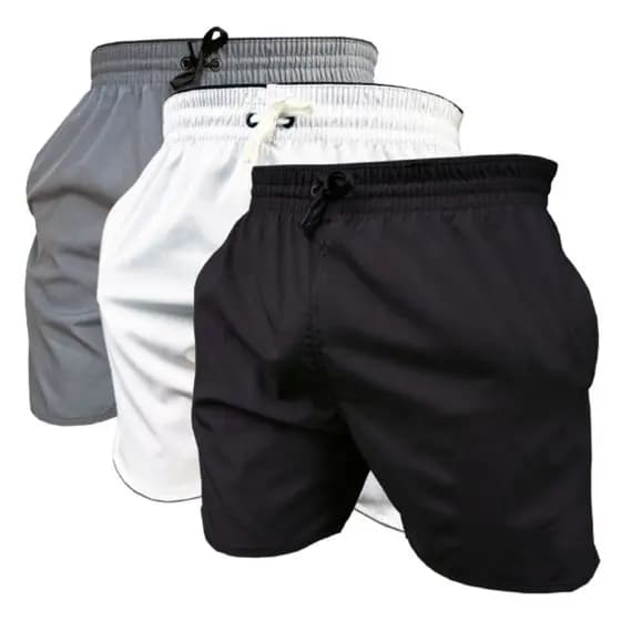 KIT 3 SHORTS maurisinho lisa tactel com elastano casual praia academia foteball