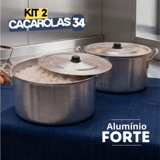 Kit 2 Caçarolas Industriais 14L N34L Alça Reforçada Alumínio Forte