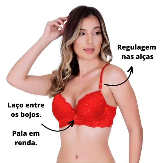 Sutiã De Renda Suzane Com Bojo Alça Fina Regulável Feminino Adulto Pala Larga Rendada Confortável